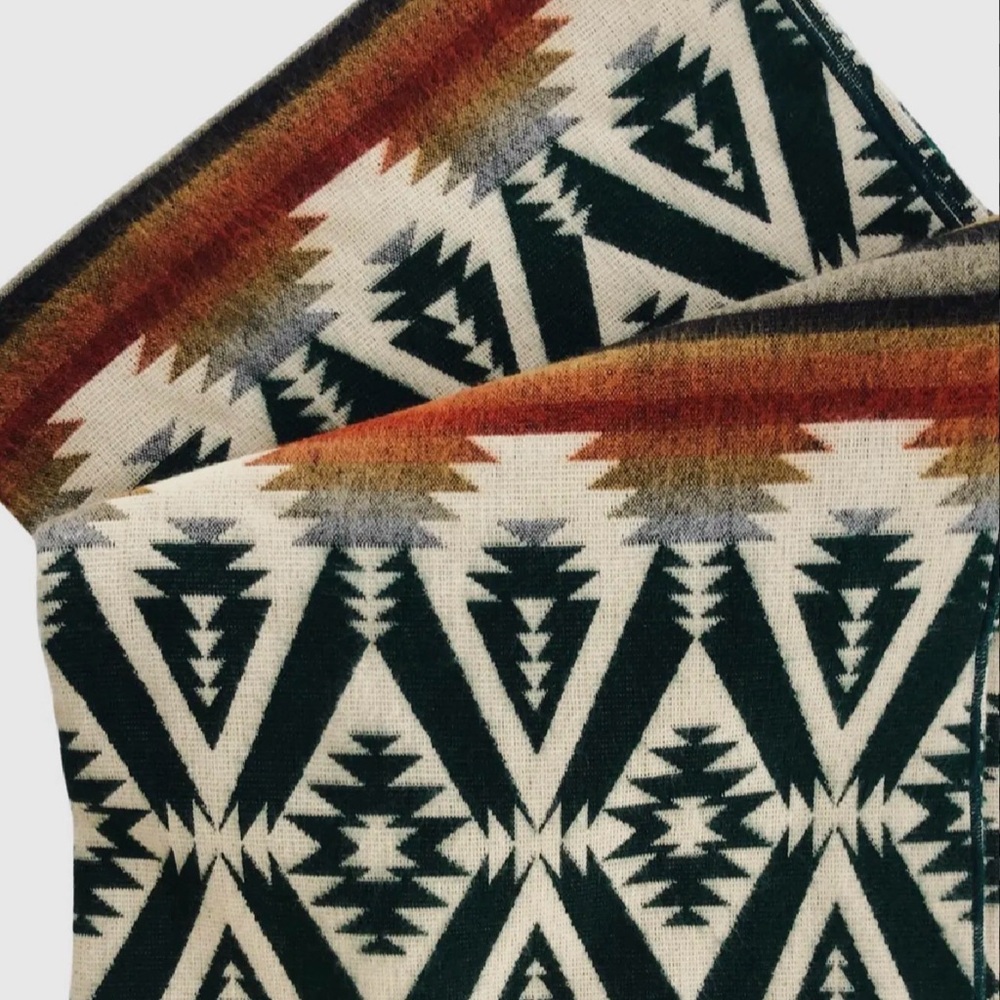 Aztec Patterned Blanket Black, Cream, Dark Green, Rust 92” length